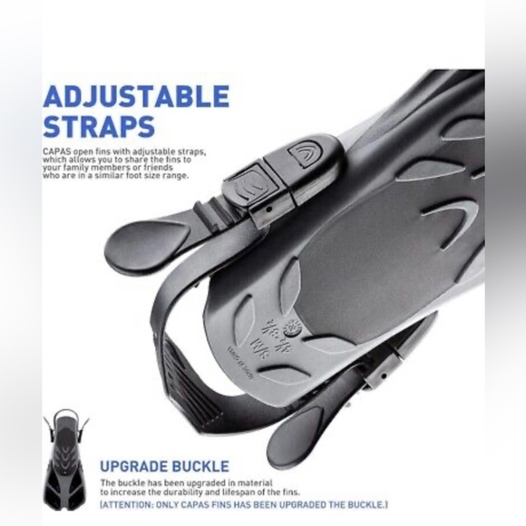 CAPAS Snorkel Fins Swim Fins Travel Short Adjustable for Snorkeling Size ML/XL - Picture 3 of 9